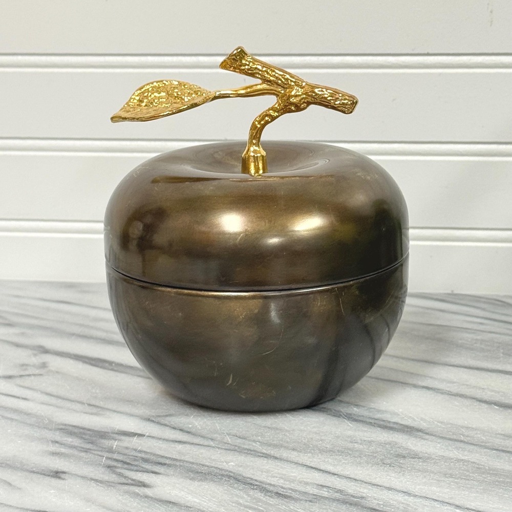 Vintage Brass Apple Trinket Box‎ – Gold & Silverplated Teacher Gift
